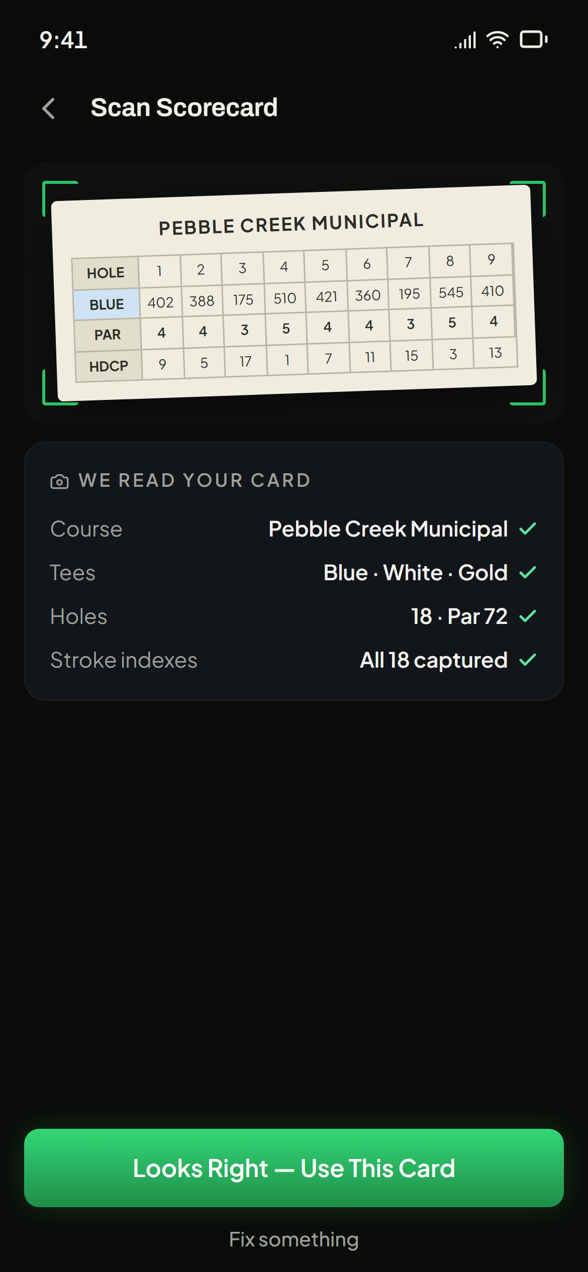 Scanning a paper scorecard with the camera