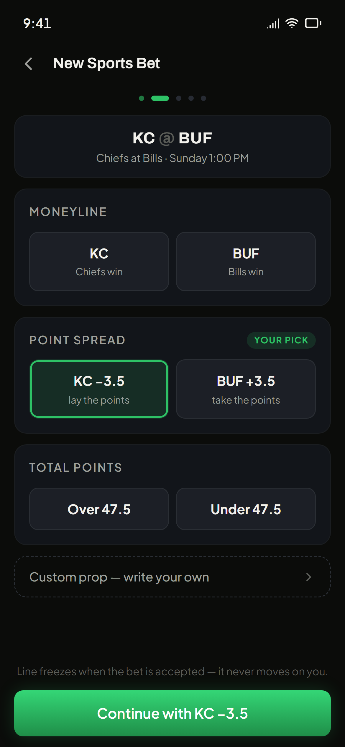 Choosing moneyline, spread, or total for a game
