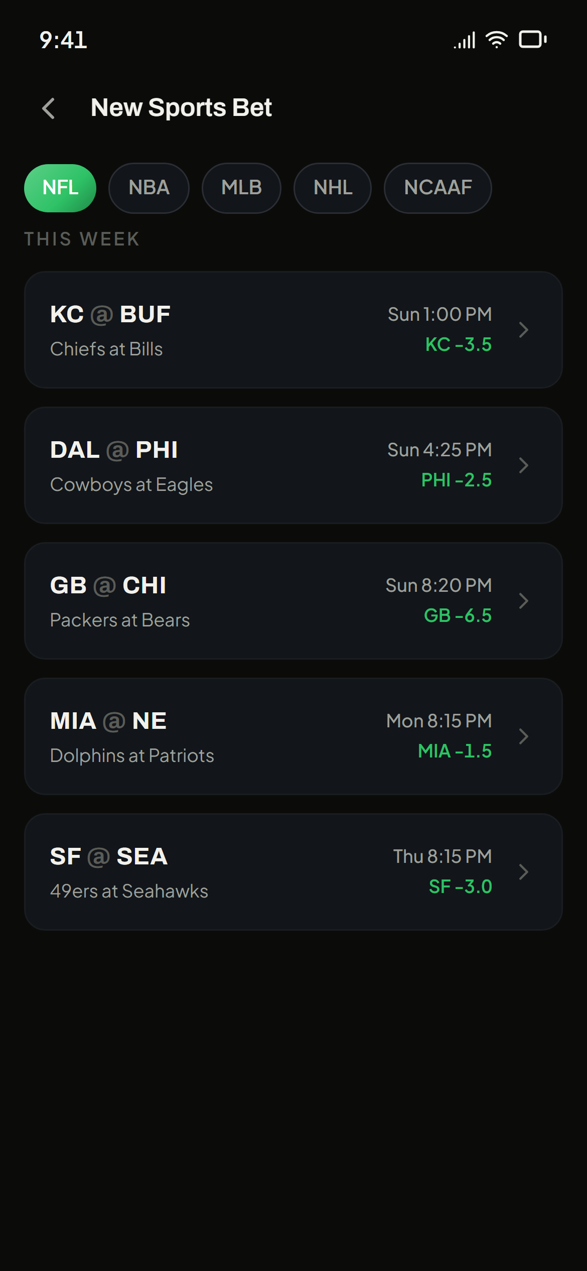 Picking a game from the live sports slate