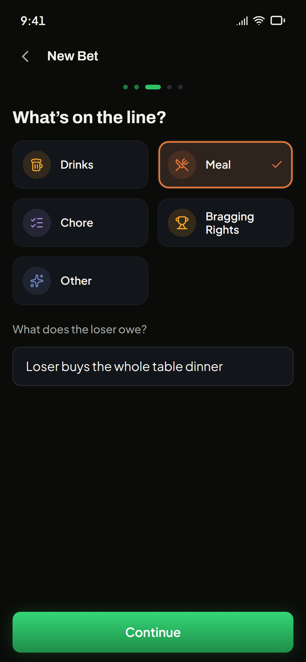 Choosing what the loser owes from the stake types